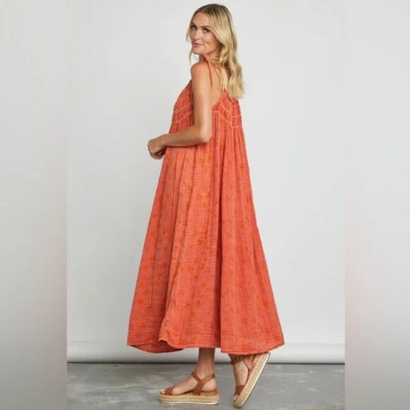 Free People Azure Maxi Dress Gauzy Cotton Ivory Combo Peach Blue Cream Size XL - Picture 13 of 16